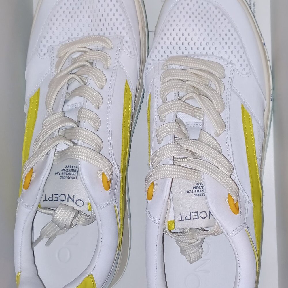 Oncept Preston leather sneakers, NWT, White and Celery, size 9.5
